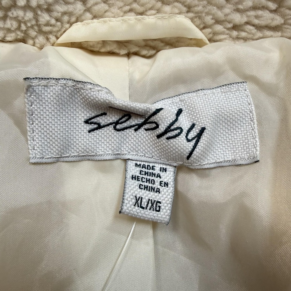 Sebby Jacket Womens XL White Faux Fur Teddy Sherpa Lined Short Coat Collared - Picture 5 of 7